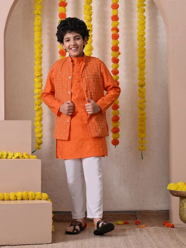 Indi-Loom_Couture_Boys_Orange_Kurta_With_Embroidered_Jacket_&_Pyjama_Set