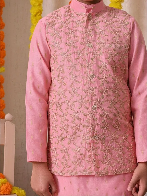 Indi-Loom_Couture_Boys_Pink_Kurta_With_Embroidered_Jacket_&_Pyjama_Set