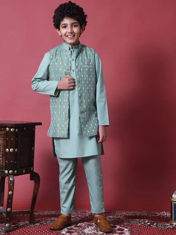 Indi-Loom_Couture_Boys_Mint_Green_Kurta_With_Chanderi_Booti_Jacket_&_Pyjama_Set