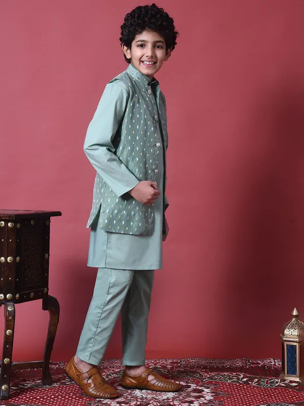 Indi-Loom_Couture_Boys_Mint_Green_Kurta_With_Chanderi_Booti_Jacket_&_Pyjama_Set