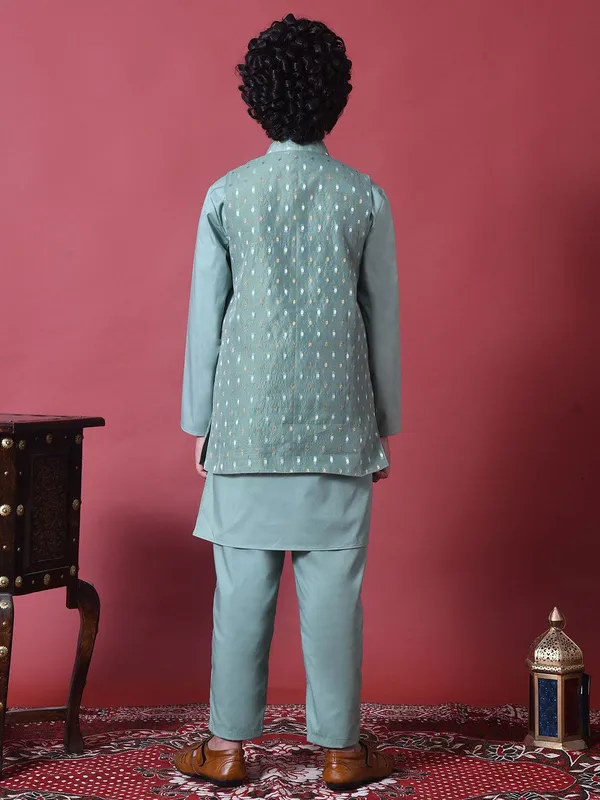 Indi-Loom_Couture_Boys_Mint_Green_Kurta_With_Chanderi_Booti_Jacket_&_Pyjama_Set