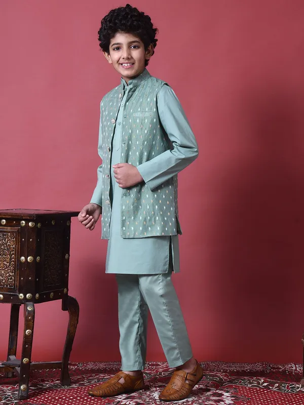 Indi-Loom_Couture_Boys_Mint_Green_Kurta_With_Chanderi_Booti_Jacket_&_Pyjama_Set