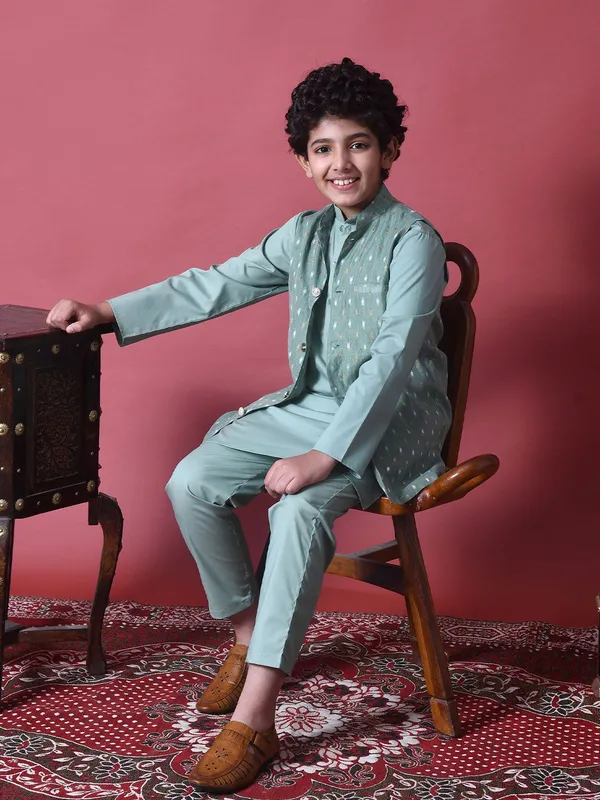 Indi-Loom_Couture_Boys_Mint_Green_Kurta_With_Chanderi_Booti_Jacket_&_Pyjama_Set