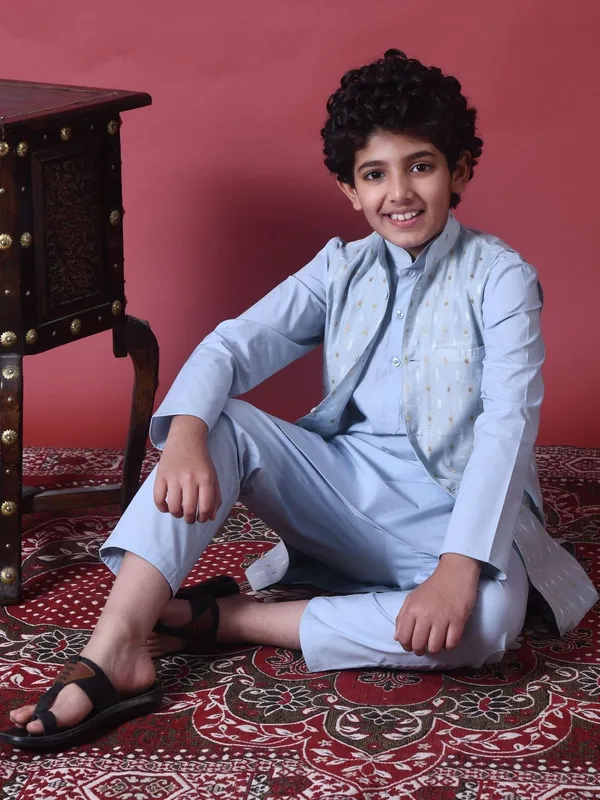 Indi-Loom_Couture_Boys_Light_Blue_Kurta_With_Chanderi_Booti_Jacket_&_Pyjama_Set
