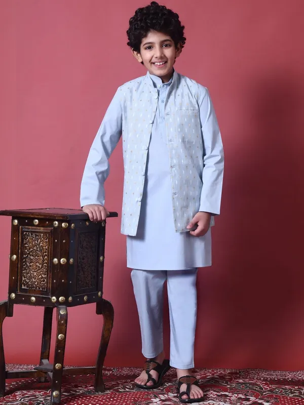 Indi-Loom_Couture_Boys_Light_Blue_Kurta_With_Chanderi_Booti_Jacket_&_Pyjama_Set
