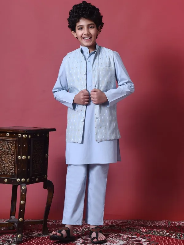 Indi-Loom_Couture_Boys_Light_Blue_Kurta_With_Chanderi_Booti_Jacket_&_Pyjama_Set