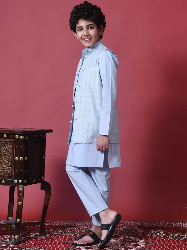 Indi-Loom_Couture_Boys_Light_Blue_Kurta_With_Chanderi_Booti_Jacket_&_Pyjama_Set