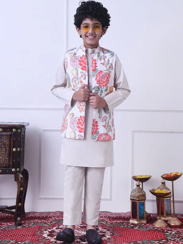 Indi-Loom_Couture_Boys_Off_White_Kurta_With_Floral_Printed_Jacket_&_Pyjama_Set
