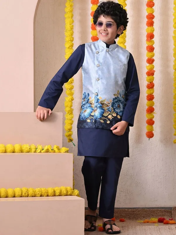 Indi-Loom_Couture_Boys_Navy_Blue_Kurta_With_Floral_Printed_Jacket_&_Pyjama_Set