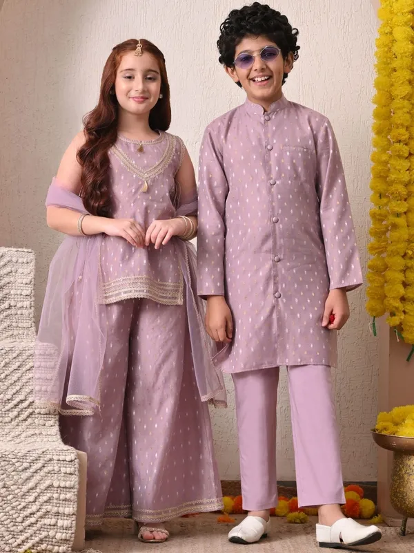 Girls_Lavender_Ethnic_Kurta_Palazzo_Set_With_Dupatta