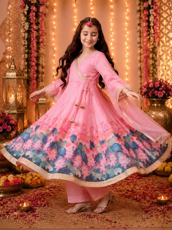 Girls_Pink_Floral_Printed_Ethnic_Kurta_Pant_Set_With_Dupatta