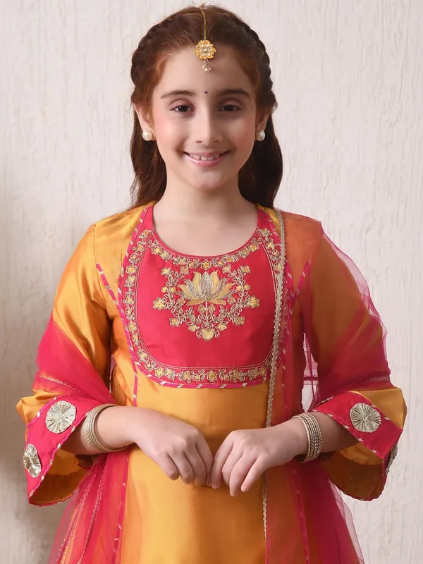 Girls_Mustard_Yellow_&_Pink_Embroidered_Kurta_Dhoti_Pant_Set_With_Dupatta