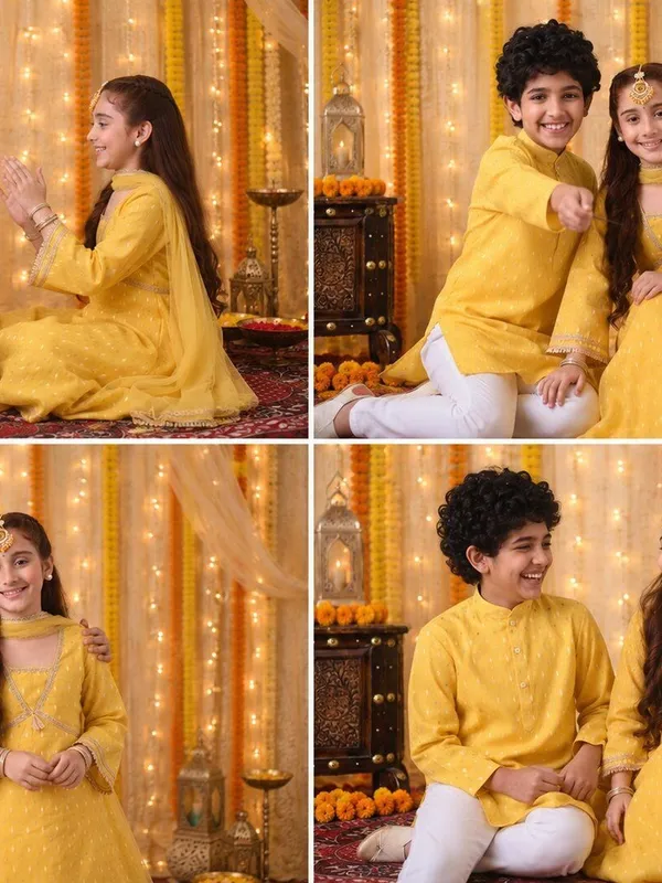 Indi-Loom_Couture_Girls_Yellow_Chanderi_Booti_Kurta_Skirt_With_Dupatta_Set