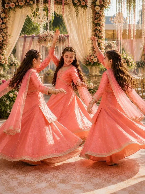 Indi-Loom_Couture_Girls_Peach_Booti_Kurta_With_Skirt_&_Dupatta_Set