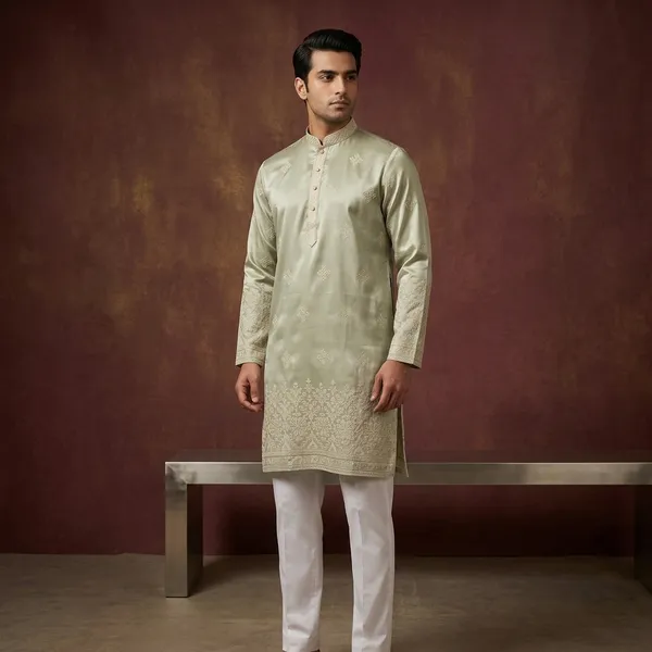 Pastel_Mint_Kurta_for_Men_featuring_Intricate_Threadwork_and_Geometric_Patterns