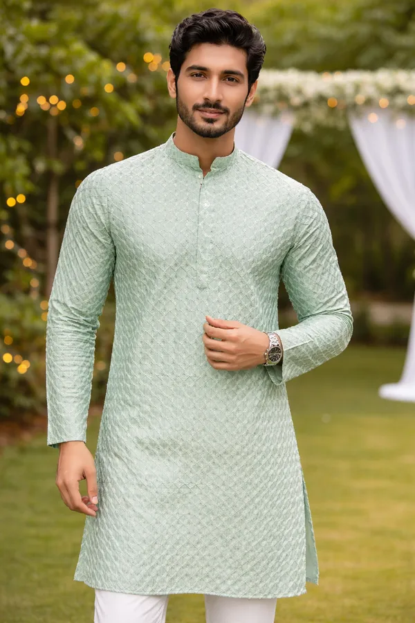 Mens_Mint_Green_Geometric_Patterned_Sequence_Embroidered_Kurta