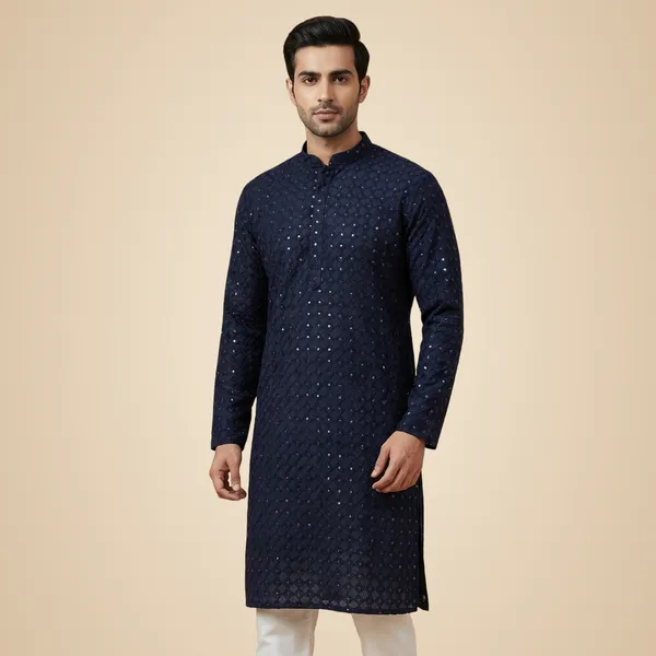 Mens_Navy_Blue_Geometric_Patterned_Sequence_Embroidered_Kurta