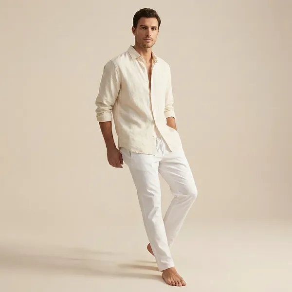Solid_White_Cotton_Trousers_for_Mens_with_Elastic_Waistband_and_Lace