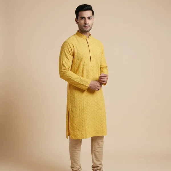 Mens_Yellow_Chikankari_Kurta