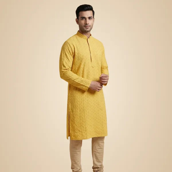 Mens_Yellow_Chikankari_Kurta