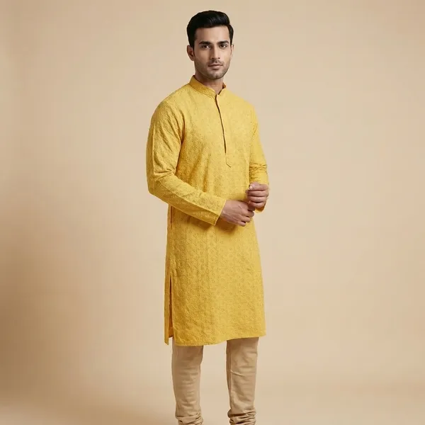 Mens_Yellow_Chikankari_Kurta