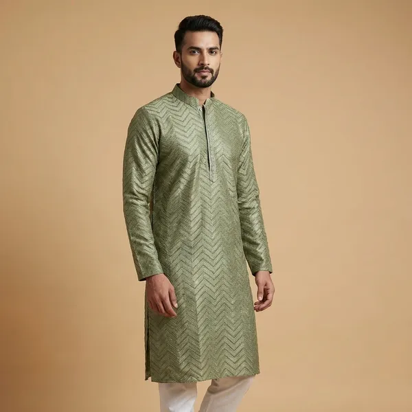 Mens_Mint_Green_Zig_Zag_Patterned_Sequence_Embroidered_Kurta