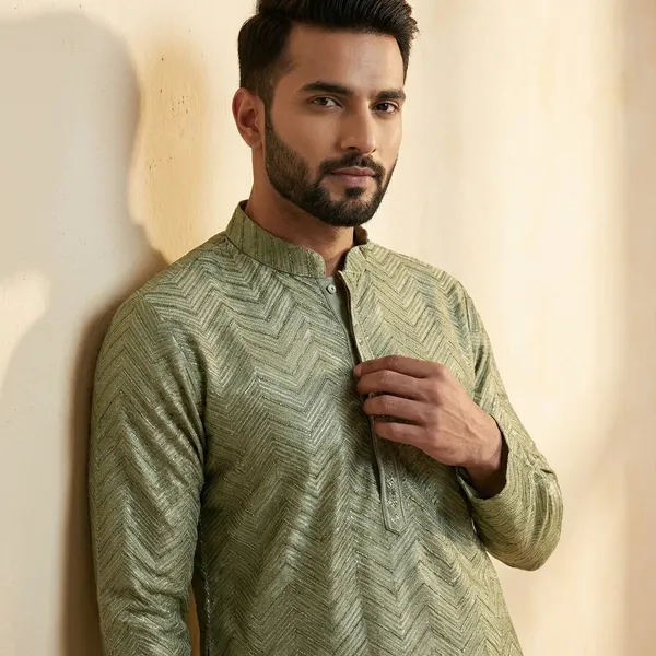 Mens_Mint_Green_Zig_Zag_Patterned_Sequence_Embroidered_Kurta