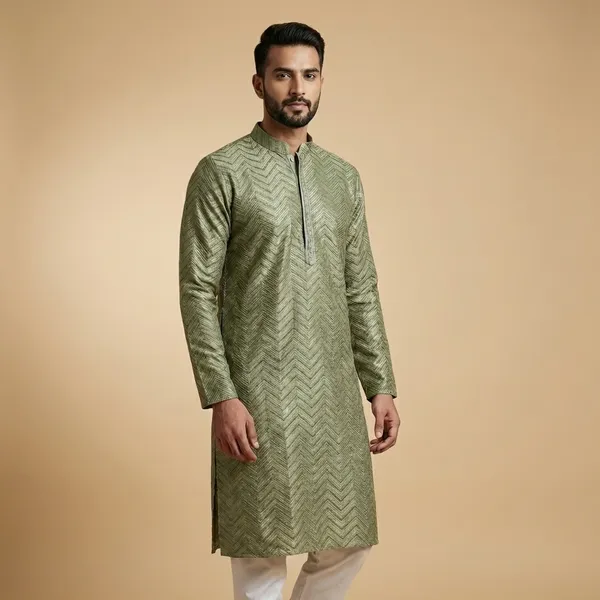 Mens_Mint_Green_Zig_Zag_Patterned_Sequence_Embroidered_Kurta