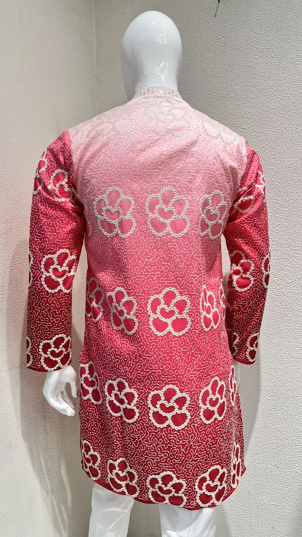Men's_Pink_Ombre_Floral_Bandhani_Embroidery_Kurta