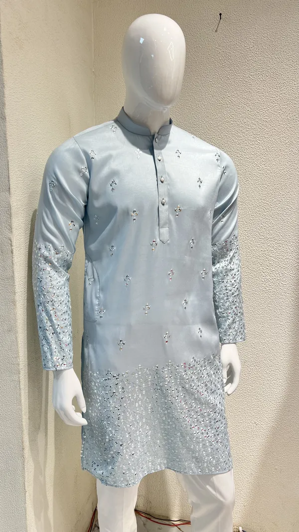 Sky_Blue_Festive_Wear_Kurta_for_Men_-_Mirror_Work_Design_with_Heavy_Embroidered_Sleeves