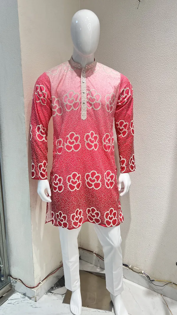 Men's_Pink_Ombre_Floral_Bandhani_Embroidery_Kurta