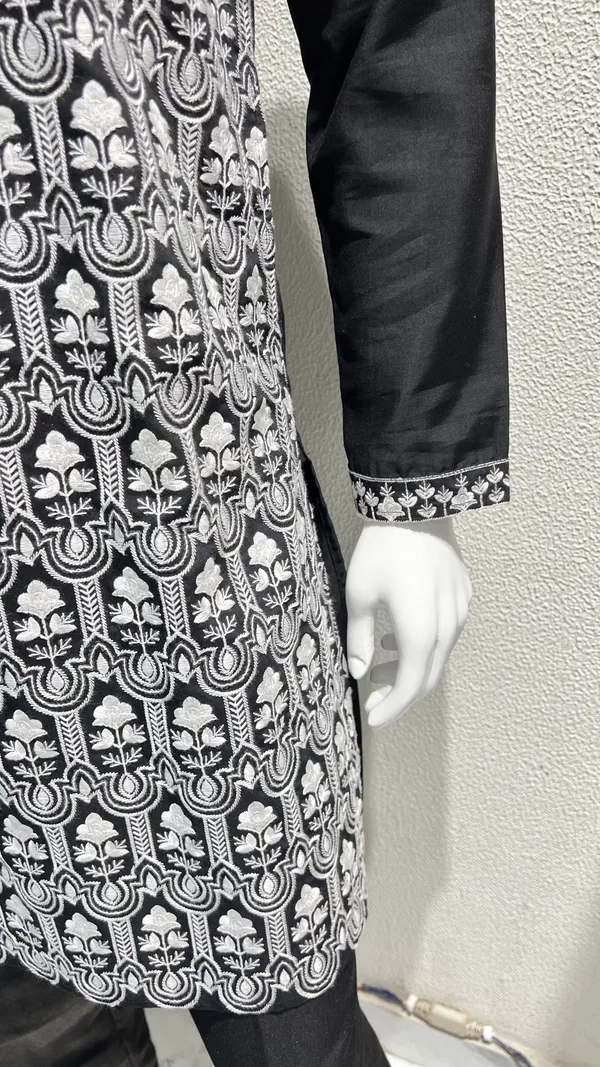 Men's_Black_Wedding/Festive_Ready_to_Wear_Kurta_Pant_and_Dupatta_Set_with_Heavy_Embroidery