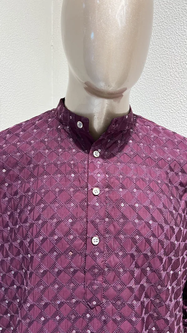 Mens_Wine_Geometric_Patterned_Sequence_Embroidered_Kurta