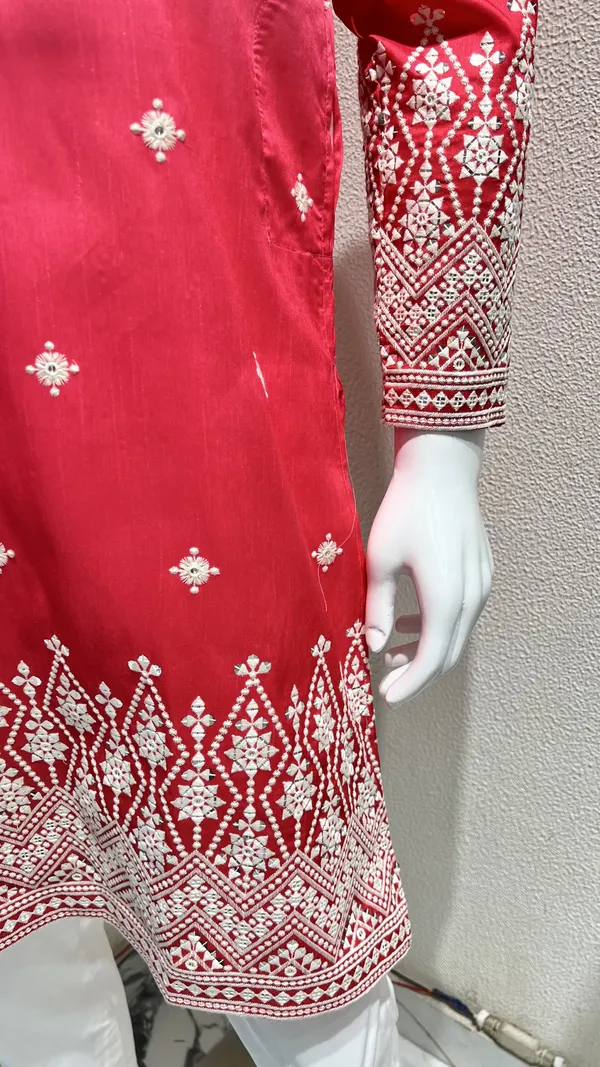 Men's_Pink_Ombre_Silk_Kurta_with_White_Ornate_Embroidery