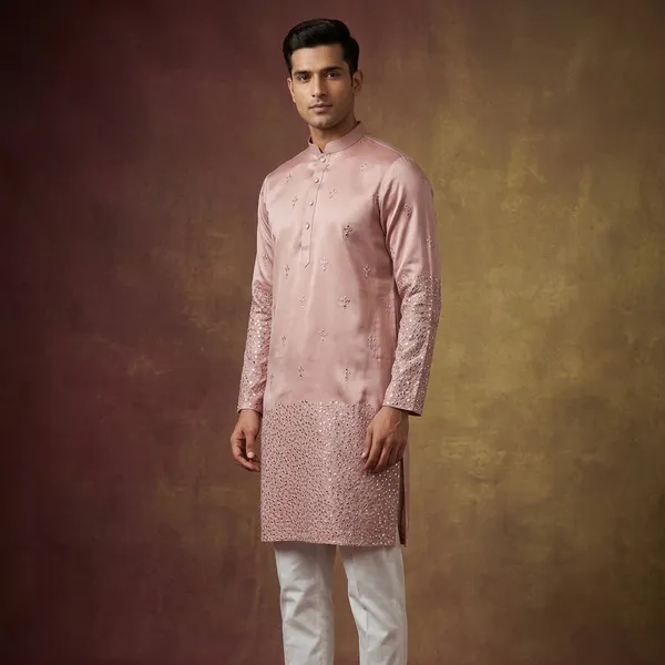 Dusty_Pink_Festive_Wear_Kurta_for_Men_-_Mirror_Work_Design_with_Heavy_Embroidered_Sleeves