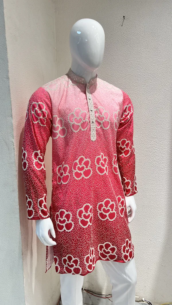 Men's_Pink_Ombre_Floral_Bandhani_Embroidery_Kurta