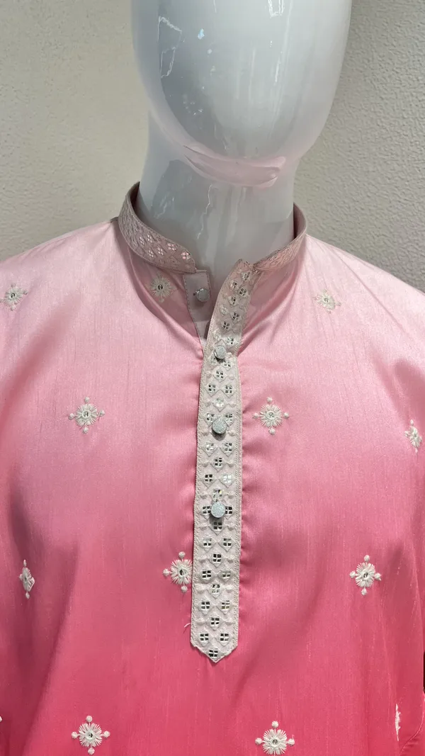 Men's_Pink_Ombre_Silk_Kurta_with_White_Ornate_Embroidery
