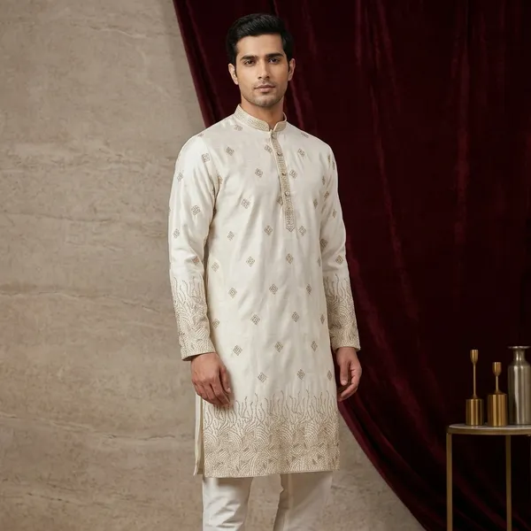 Off_White_Men's_Kurta_with_Zari_Embroidery