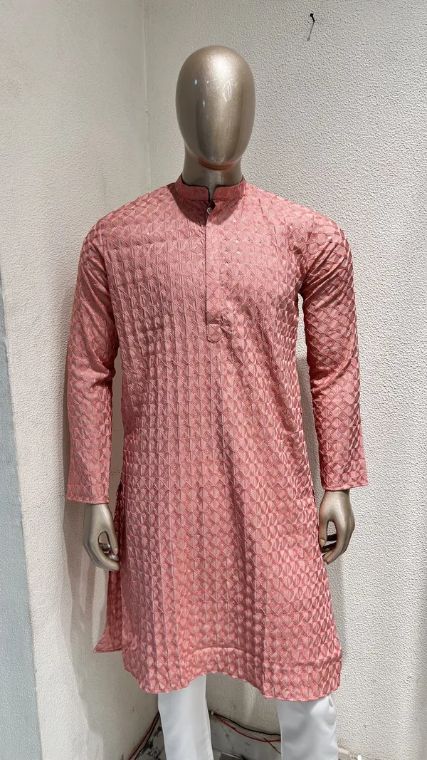 Mens_Peach_Geometric_Patterned_Sequence_Embroidered_Kurta