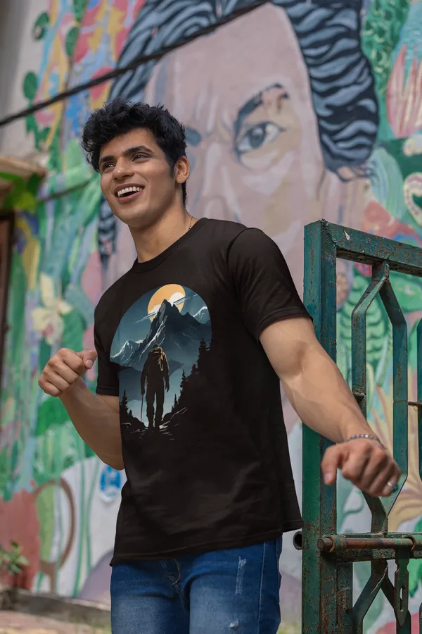 Adventurer_Silhouette_Graphic_T_Shirt_Brown_Round_Neck_Casual_Wear