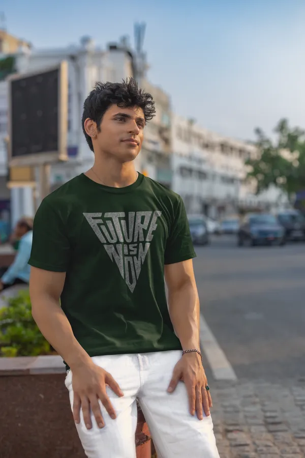 Future_Now_Printed_Green_Round_Neck_T_Shirt_For_Men