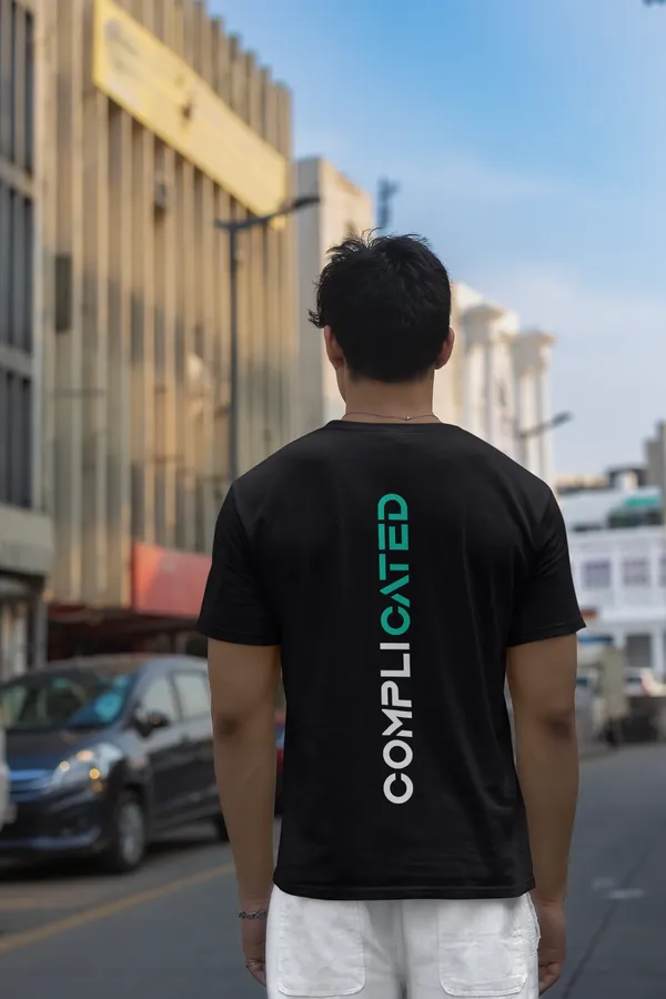 Complicated_Black_T_Shirt_With_Vertical_Logo_Print