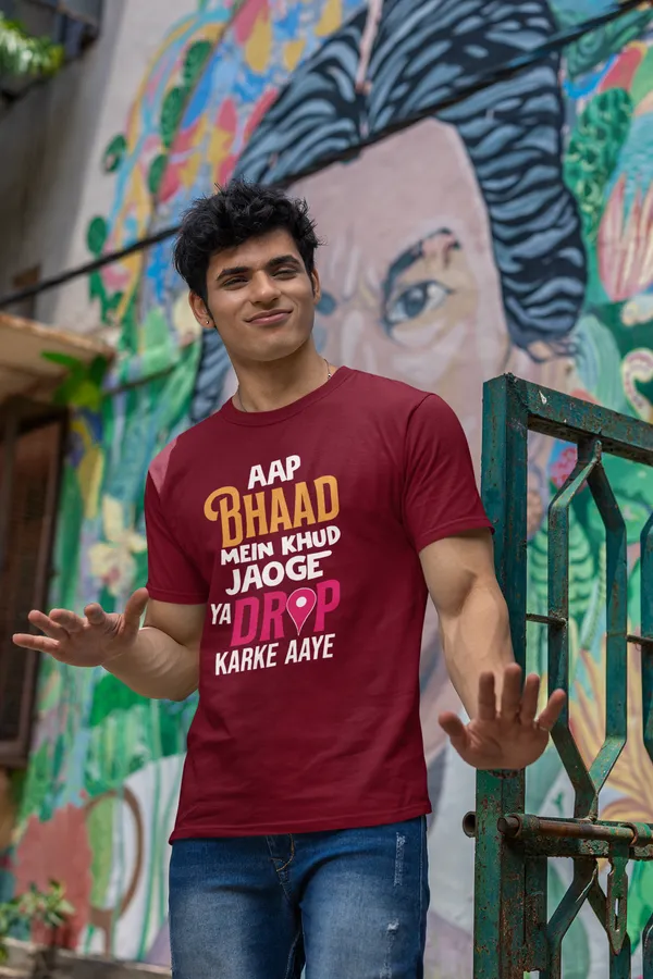 Maroon_Printed_Half_Sleeve_T_Shirt_For_Men