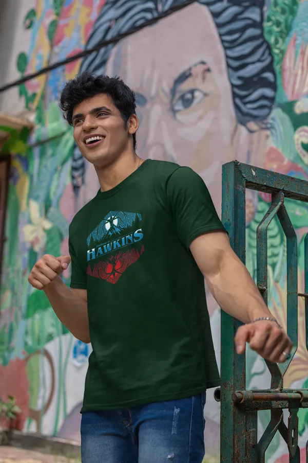 Hawkins_Stranger_Things_Inspired_Printed_Green_T_Shirt_For_Men