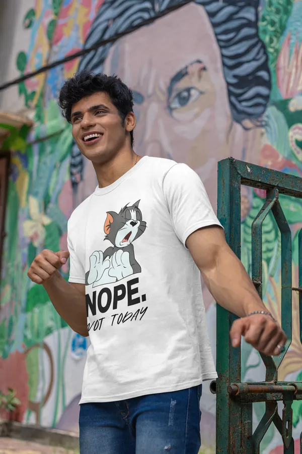 Nope_Not_Today_Cartoon_Cat_Graphic_Print_T_Shirt_For_Men