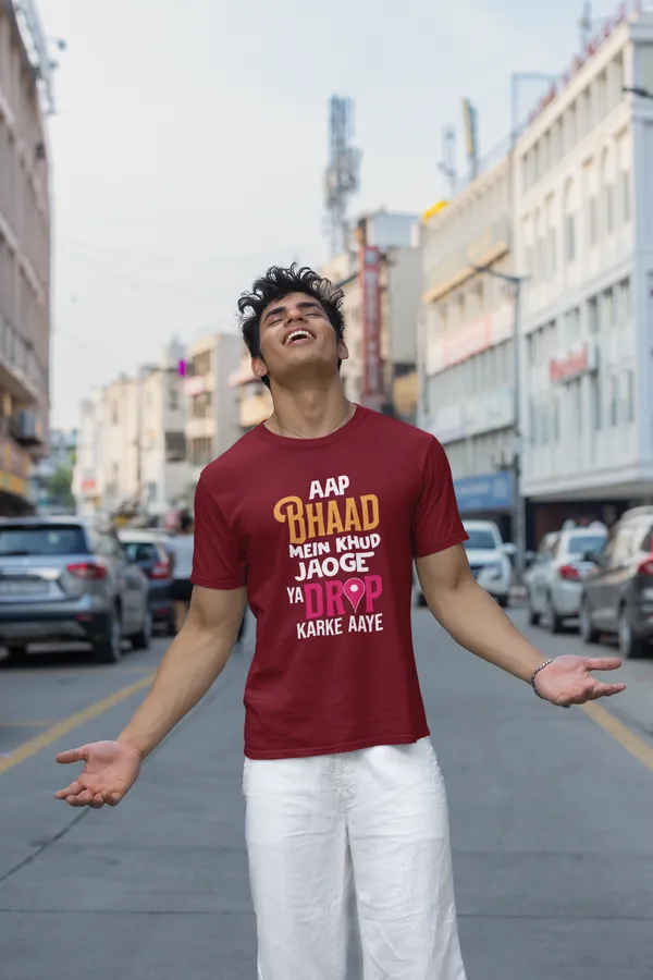 Maroon_Printed_Half_Sleeve_T_Shirt_For_Men