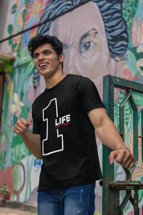1_Life_Motivational_Black_T_Shirt_For_Men