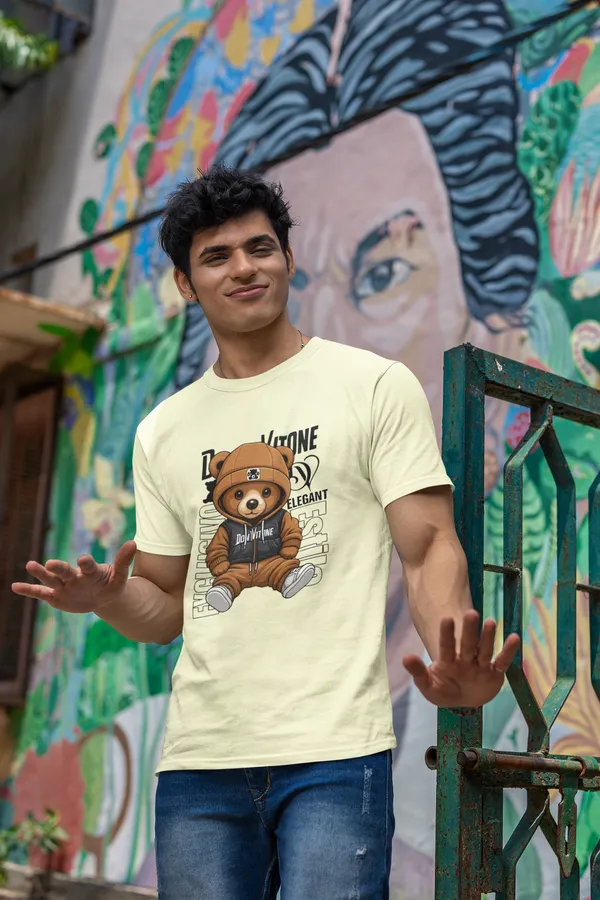 Cream_White_Teddy_Bear_Graphic_T_Shirt_For_Men