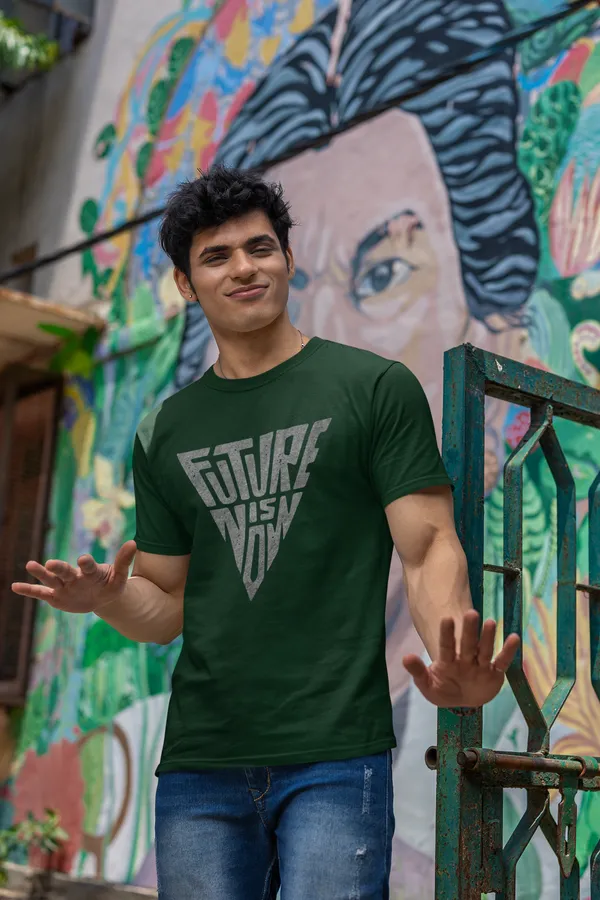 Future_Now_Printed_Green_Round_Neck_T_Shirt_For_Men