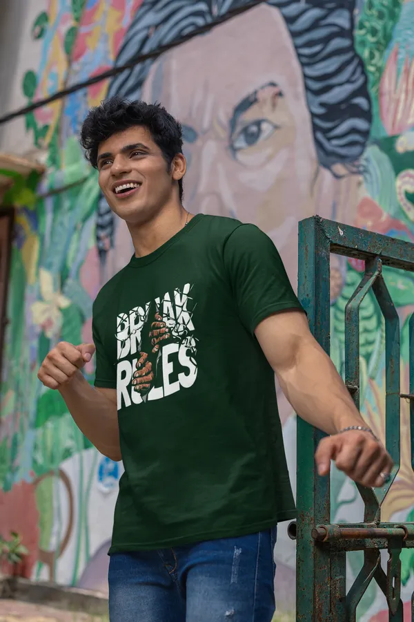 Break_Rules_Graphic_Print_Green_T_Shirt_For_Men